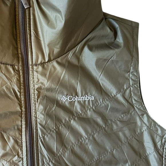 COLUMBIA olive green zip front fitted vest w/fleece side panels & collar XL - Picture 4 of 7
